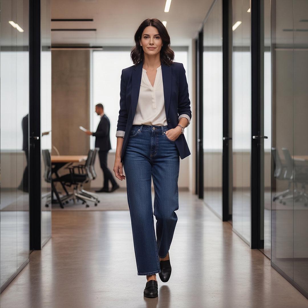 Blazer met jeans moderne werkstijl