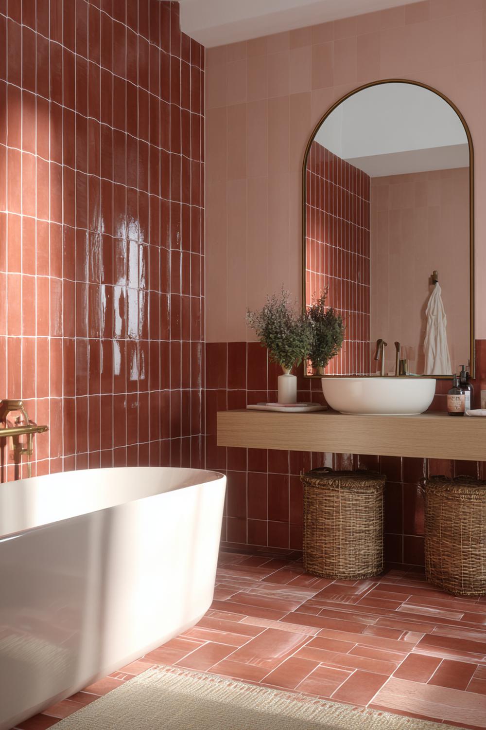 5. Badkamer inspiratie: mediterrane terracotta tegels met boogspiegel