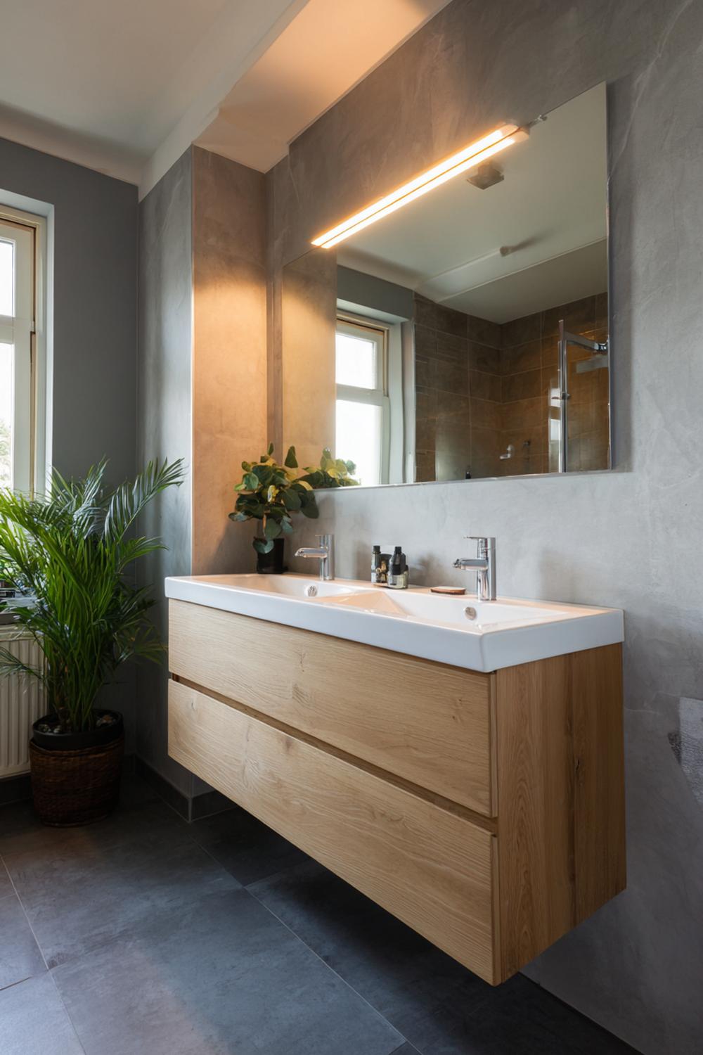9. Badkamer inspiratie: kleine badkamer met zwevend meubel en grote spiegel