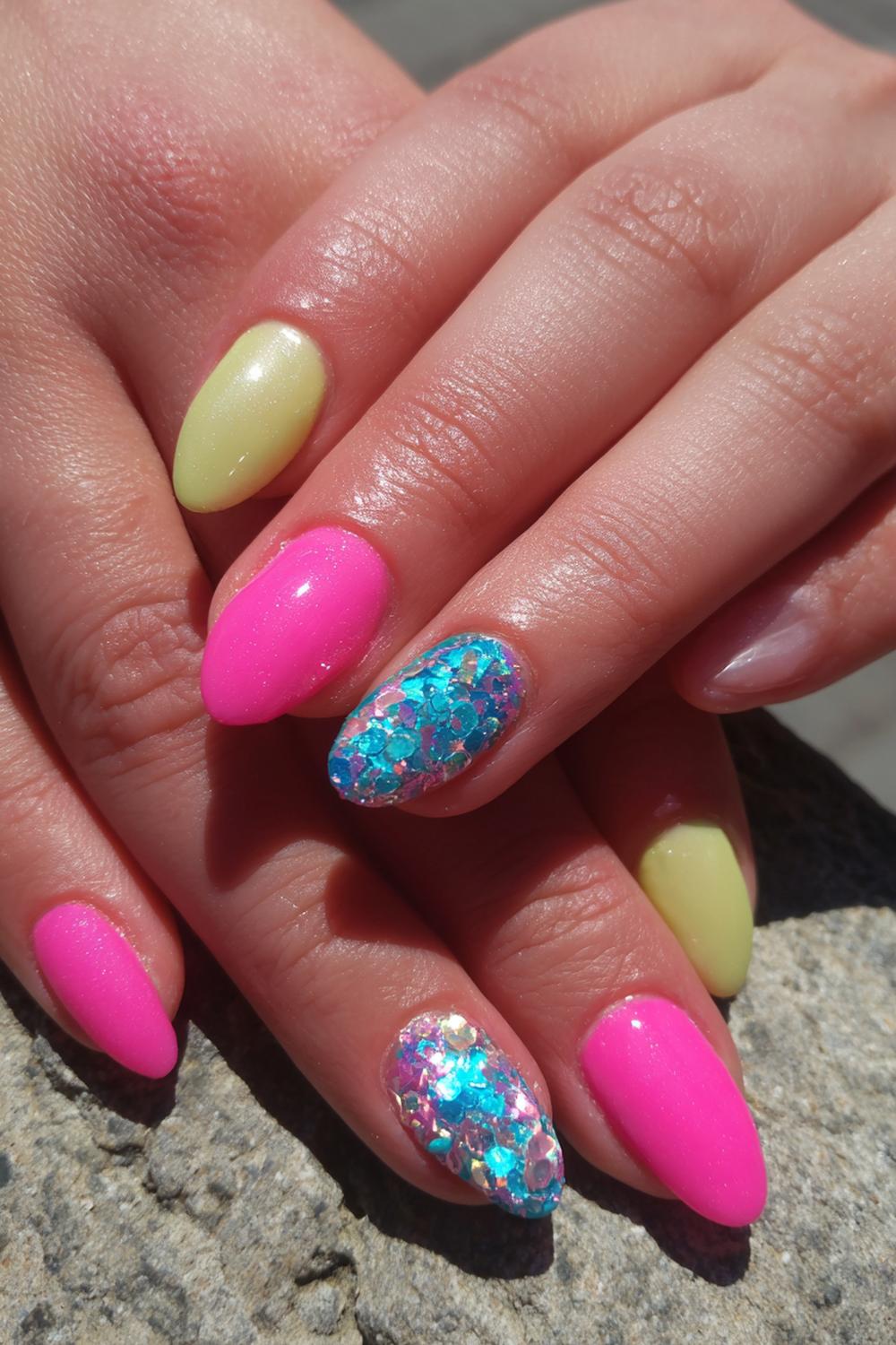 8. Carnaval nagels met glitterschubben en zeemeermin glans