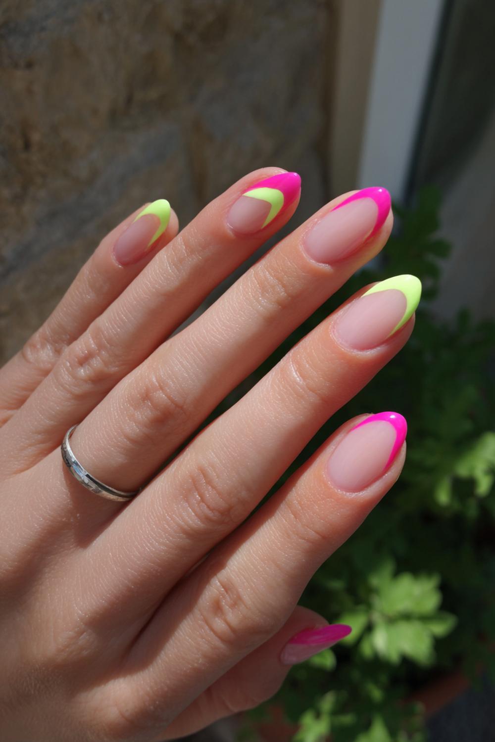 6. Jinx nails met asymmetrische French tips en neonrand