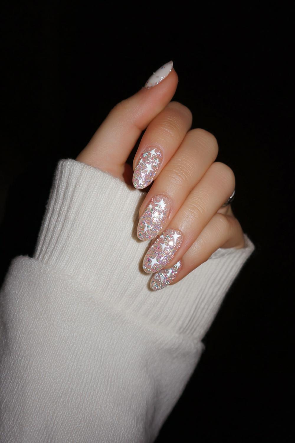 9. Jinx nails met sterrenstof gradient en fijne stippenregen