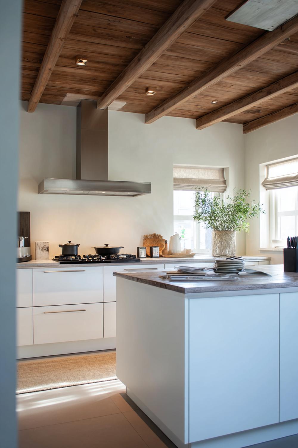 5. Keuken inspiratie in landelijk wit met houten balkenplafond