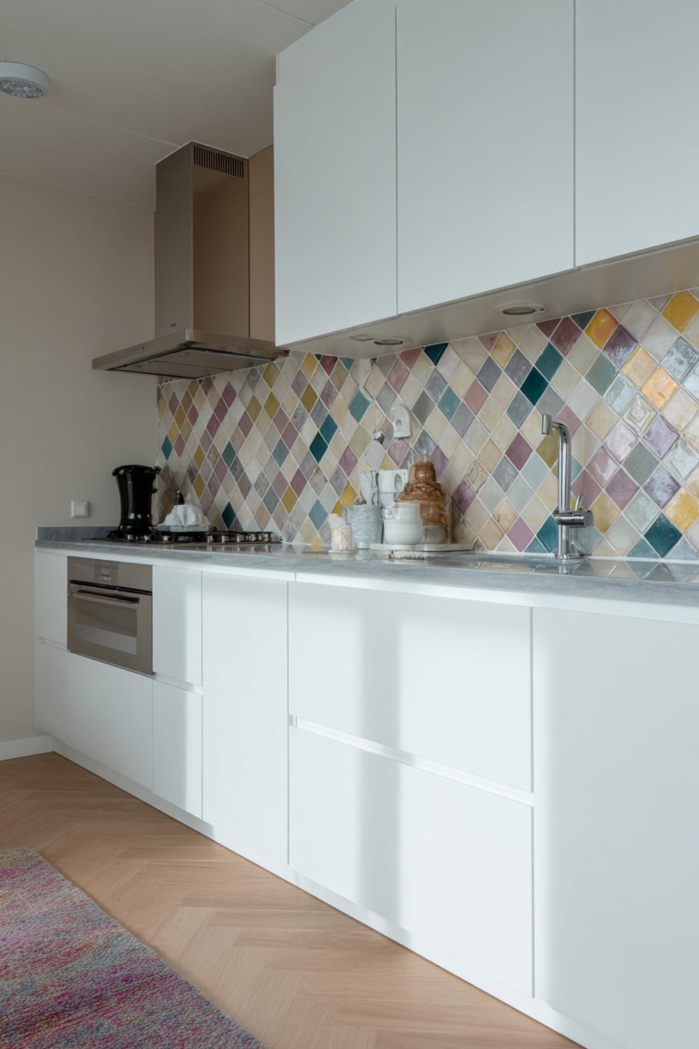 9. Keuken inspiratie met een U-vormige indeling en speelse tegels