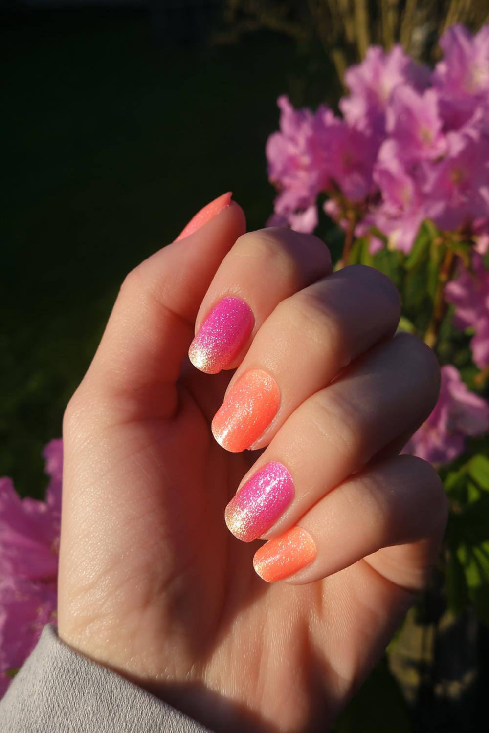 4. Nail art 2026 aura-gradient in perzik en rozenhout