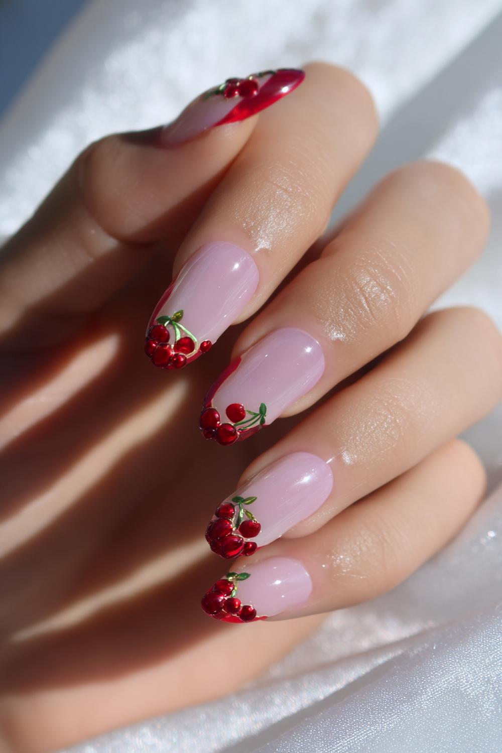 5. Nail art 2026 glazen jelly nagels met kersenrode tip