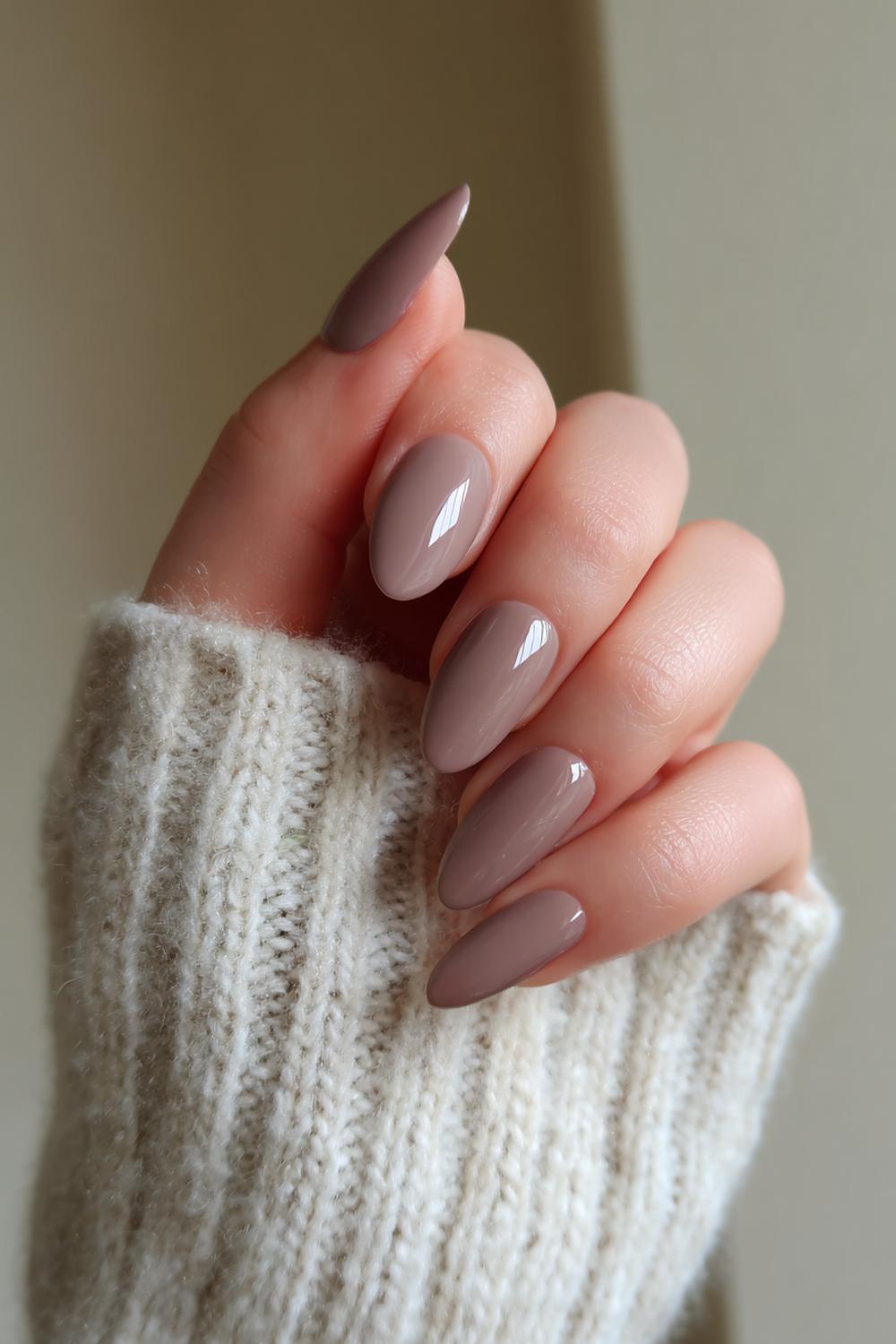 3. Nail inspo 2026: Mat taupe ballerina met glanzende lunula