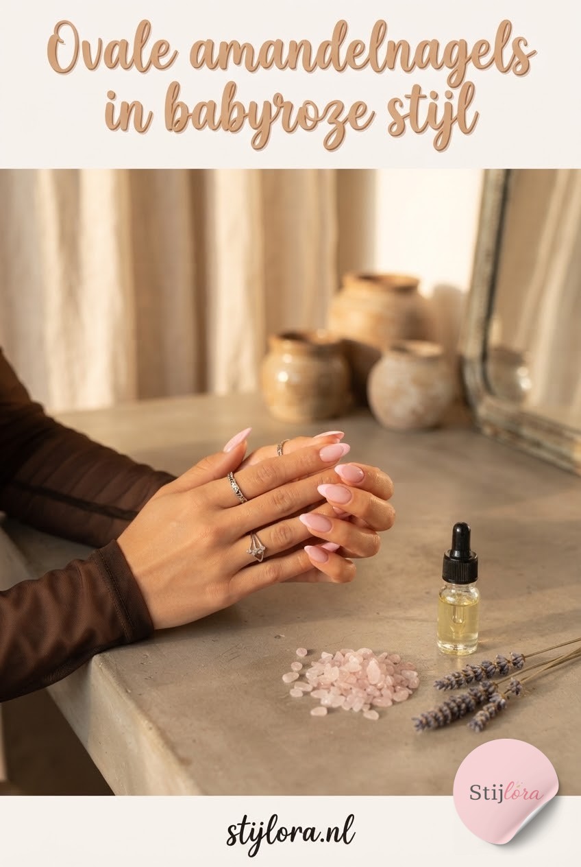 Ovale amandelnagels in babyroze stijl