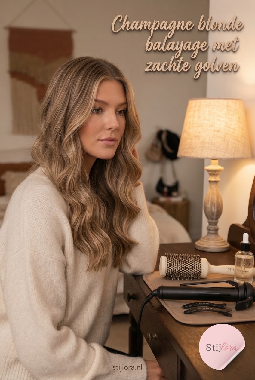 Champagne blonde balayage met zachte golven