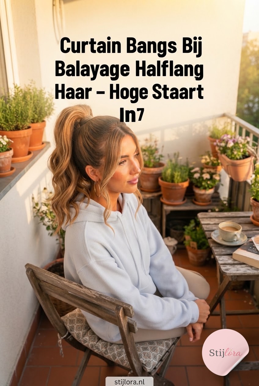 Curtain Bangs Bij Balayage Halflang Haar - Hoge Staart In 7