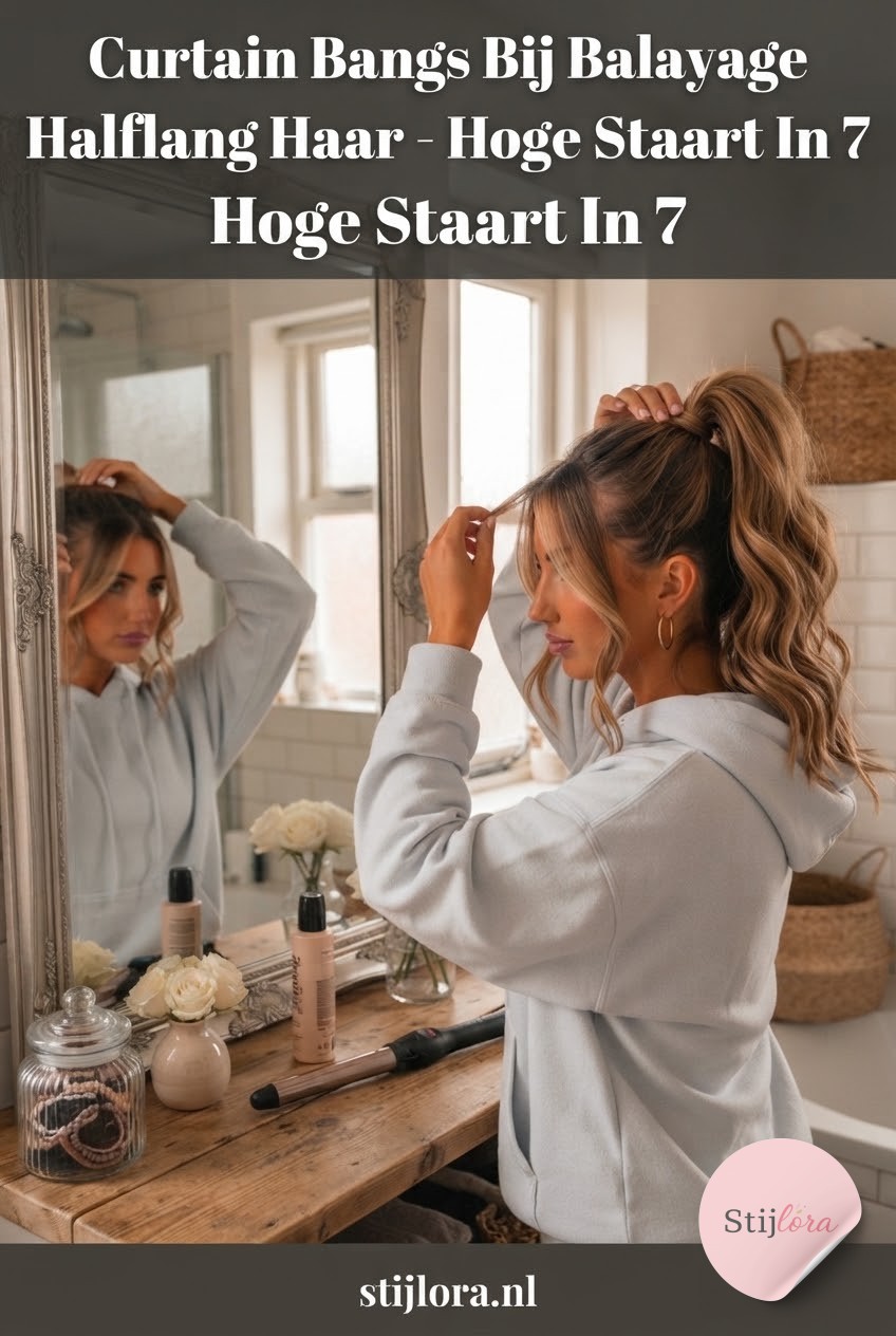 Curtain Bangs Bij Balayage Halflang Haar - Hoge Staart In 7