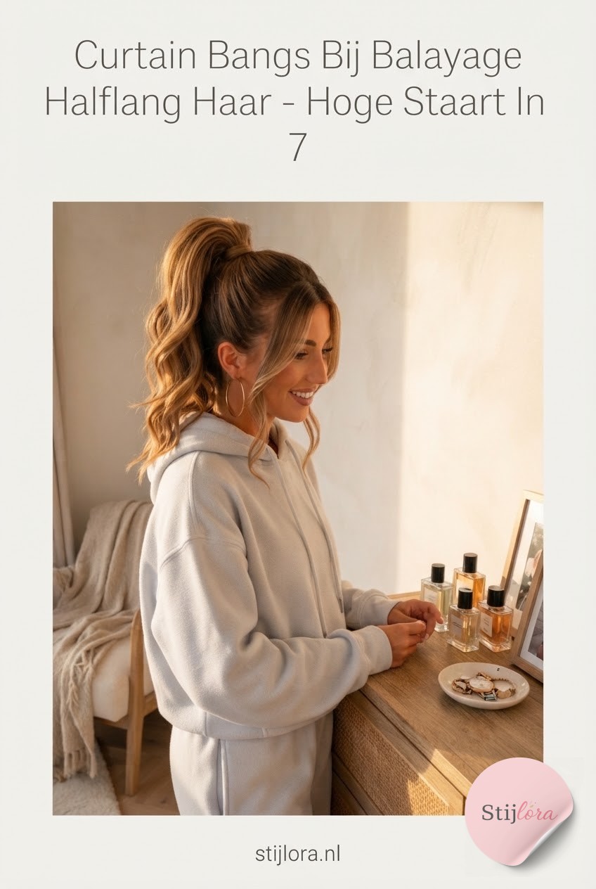 Curtain Bangs Bij Balayage Halflang Haar - Hoge Staart In 7