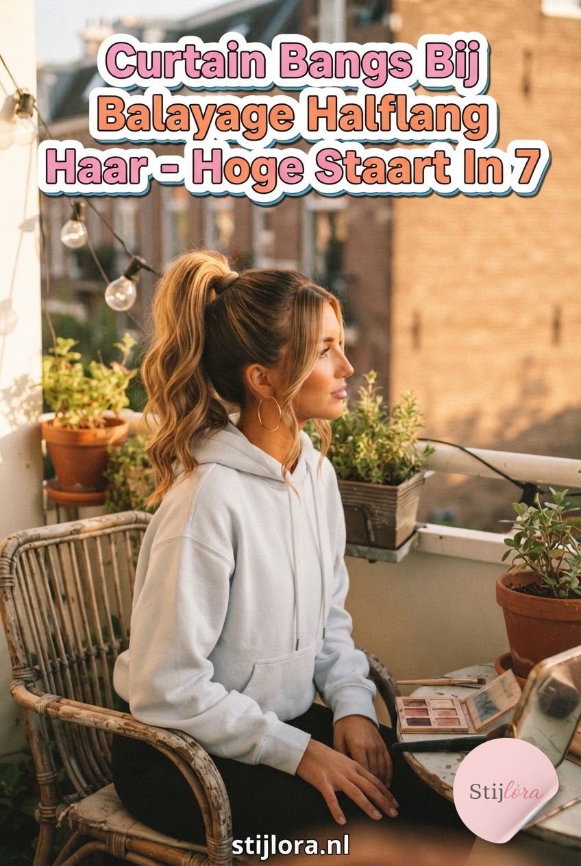 Curtain Bangs Bij Balayage Halflang Haar - Hoge Staart In 7