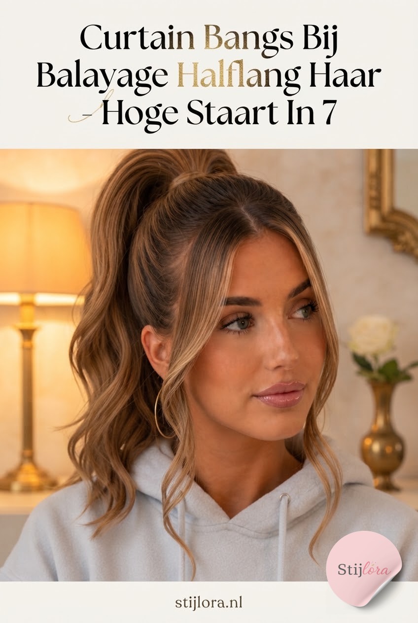 Curtain Bangs Bij Balayage Halflang Haar - Hoge Staart In 7