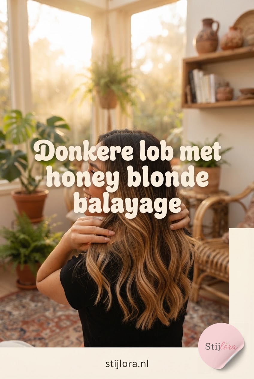 Donkere lob met honey blonde balayage