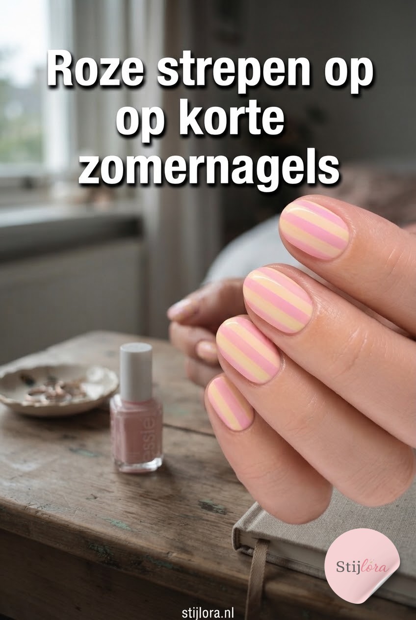 Roze strepen op korte zomernagels