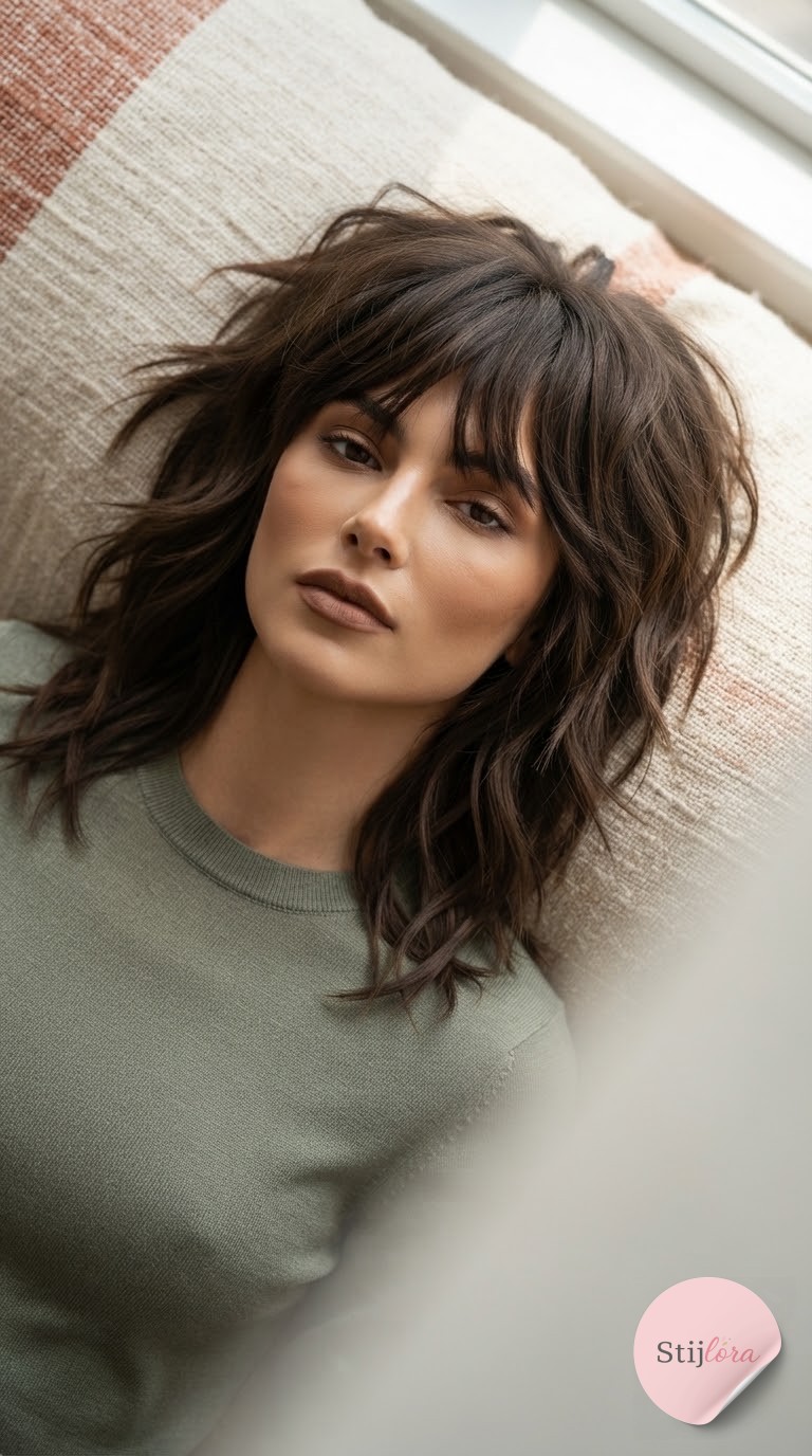 Wolf cut kapsel met trendy laagjes