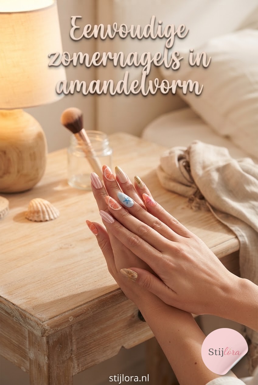 Eenvoudige zomernagels in amandelvorm