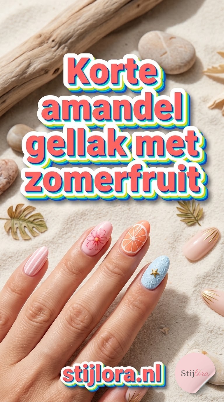 Korte amandel gellak met zomerfruit