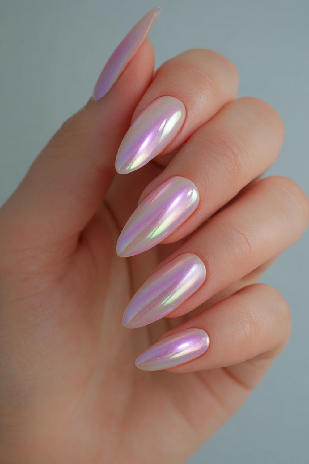 4. Paznokcie 2026: Chromen champagne op ballerina met zachte gradient