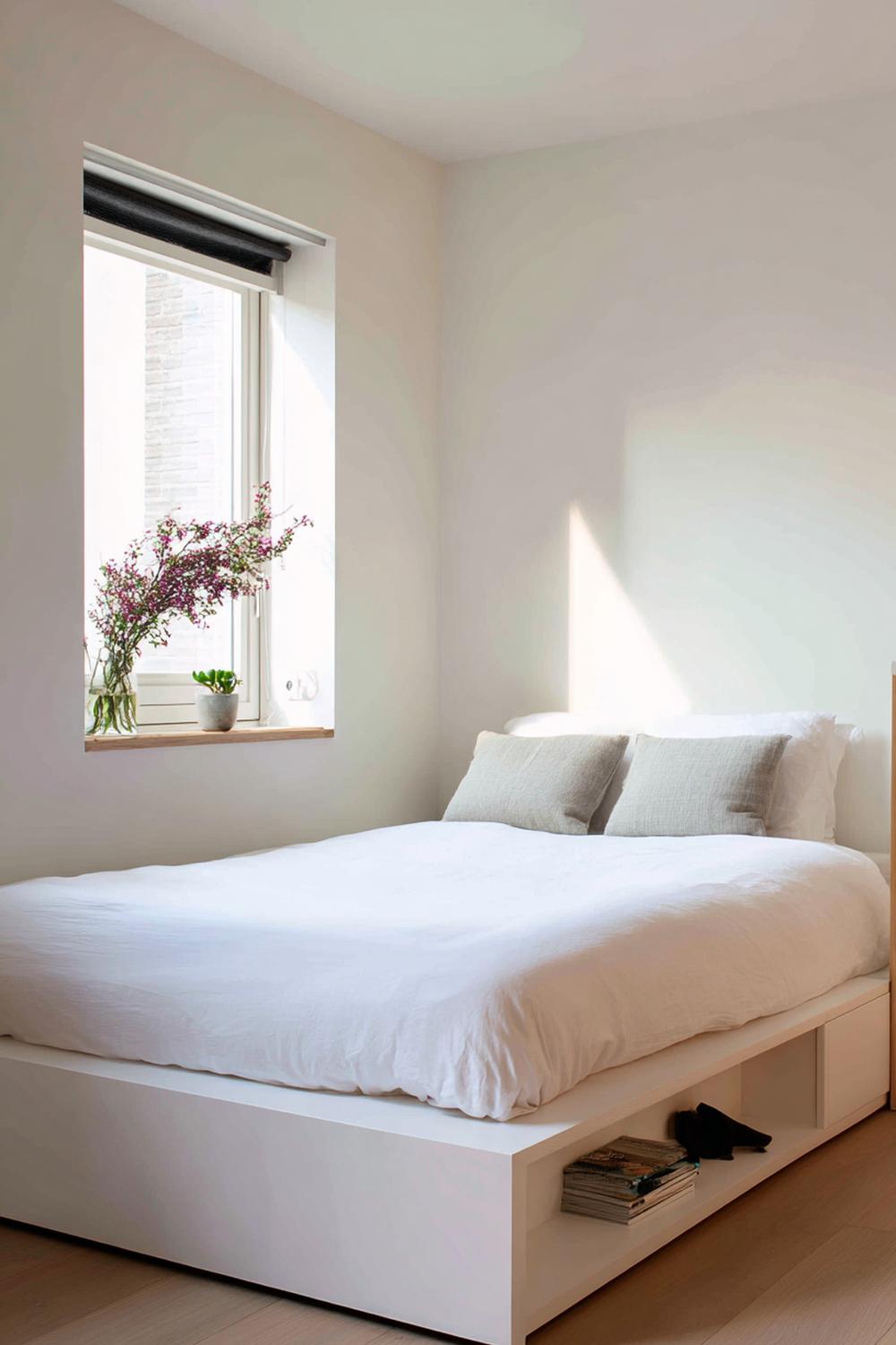 6. Room ideas bedroom met minimalistisch platformbed en verborgen opberging