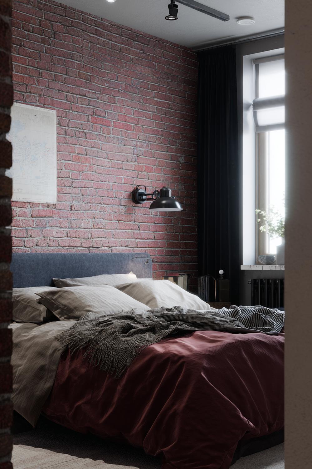 8. Room ideas bedroom met industriële baksteen en stoere metalen lampen
