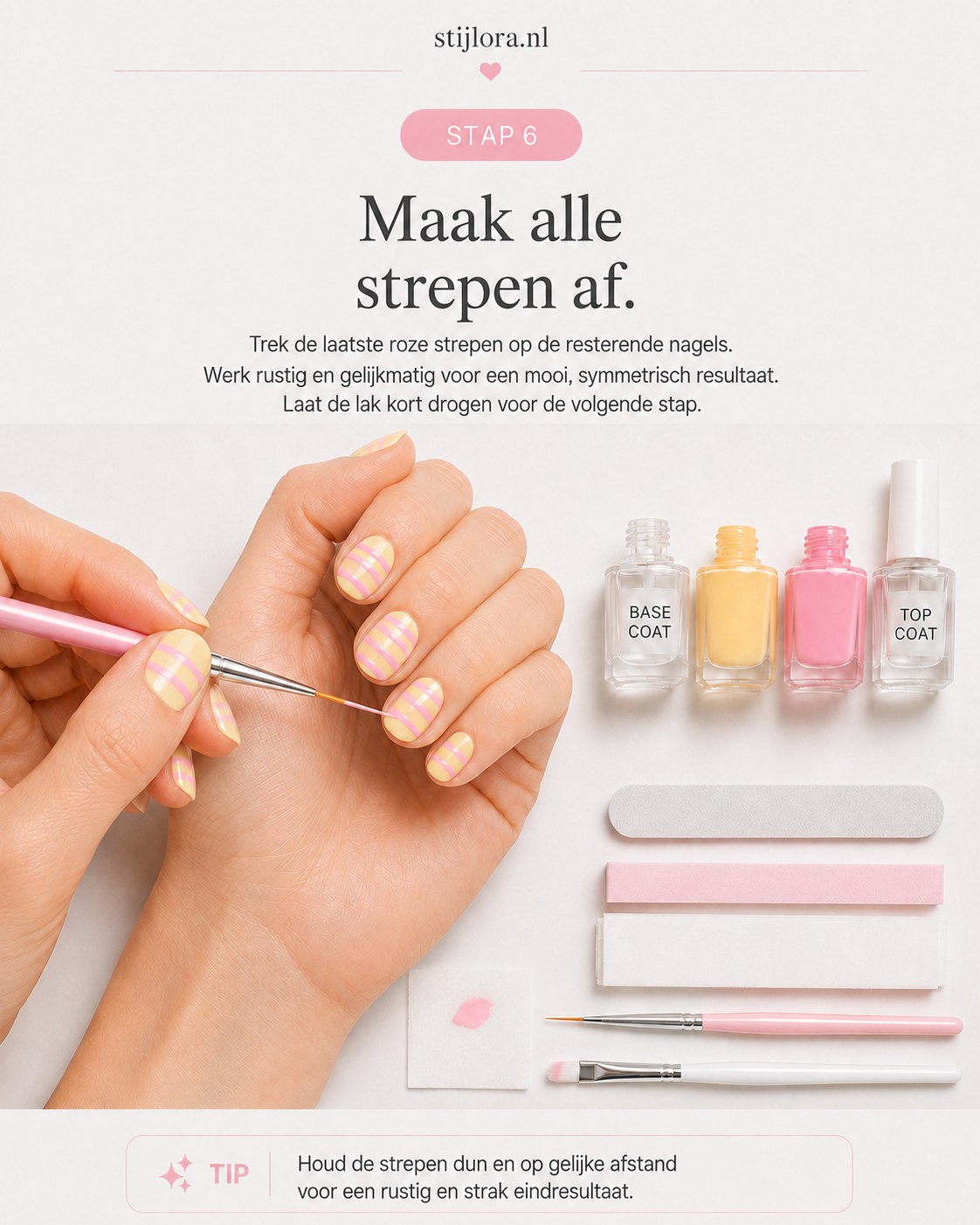 Alle roze strepen worden symmetrisch afgemaakt voor een strak zomers streepjespatroon