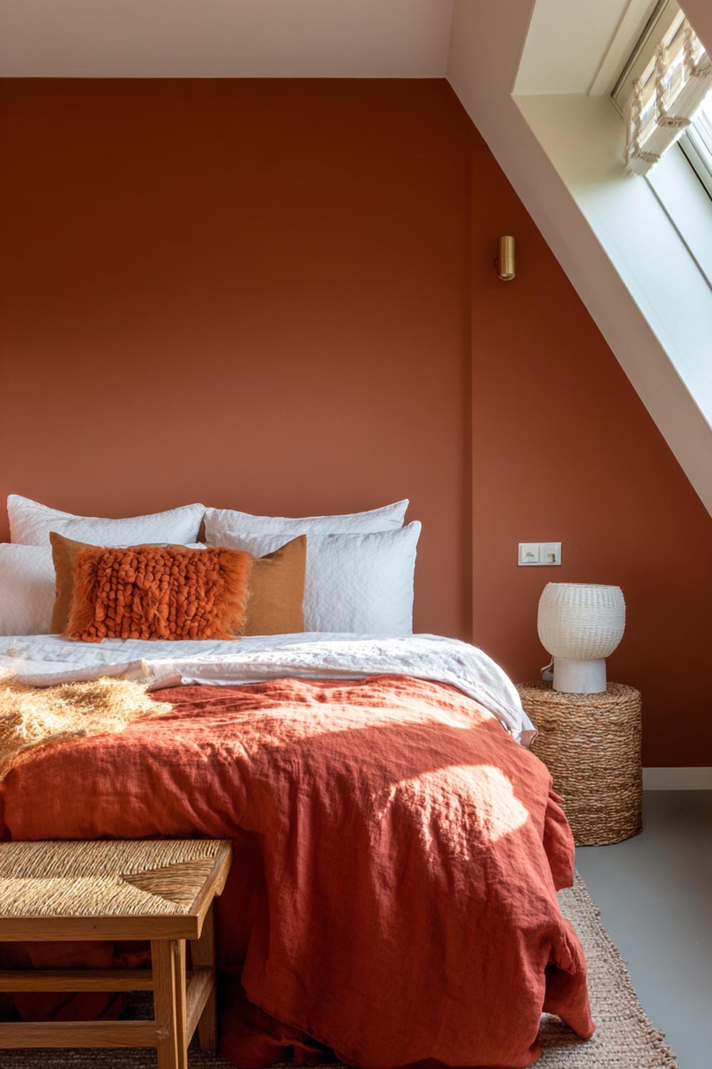 6. Slaapkamer inspiratie met warm terracotta en kalkverf textuur