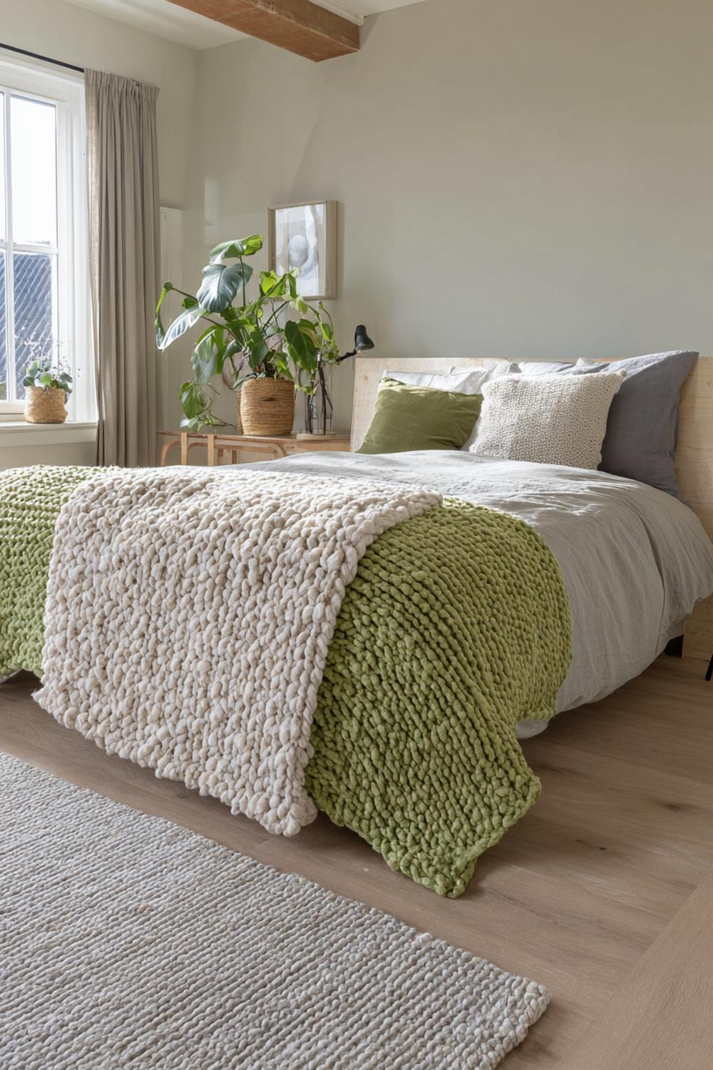 8. Slaapkamer inspiratie met saliegroen en natuurlijke wol