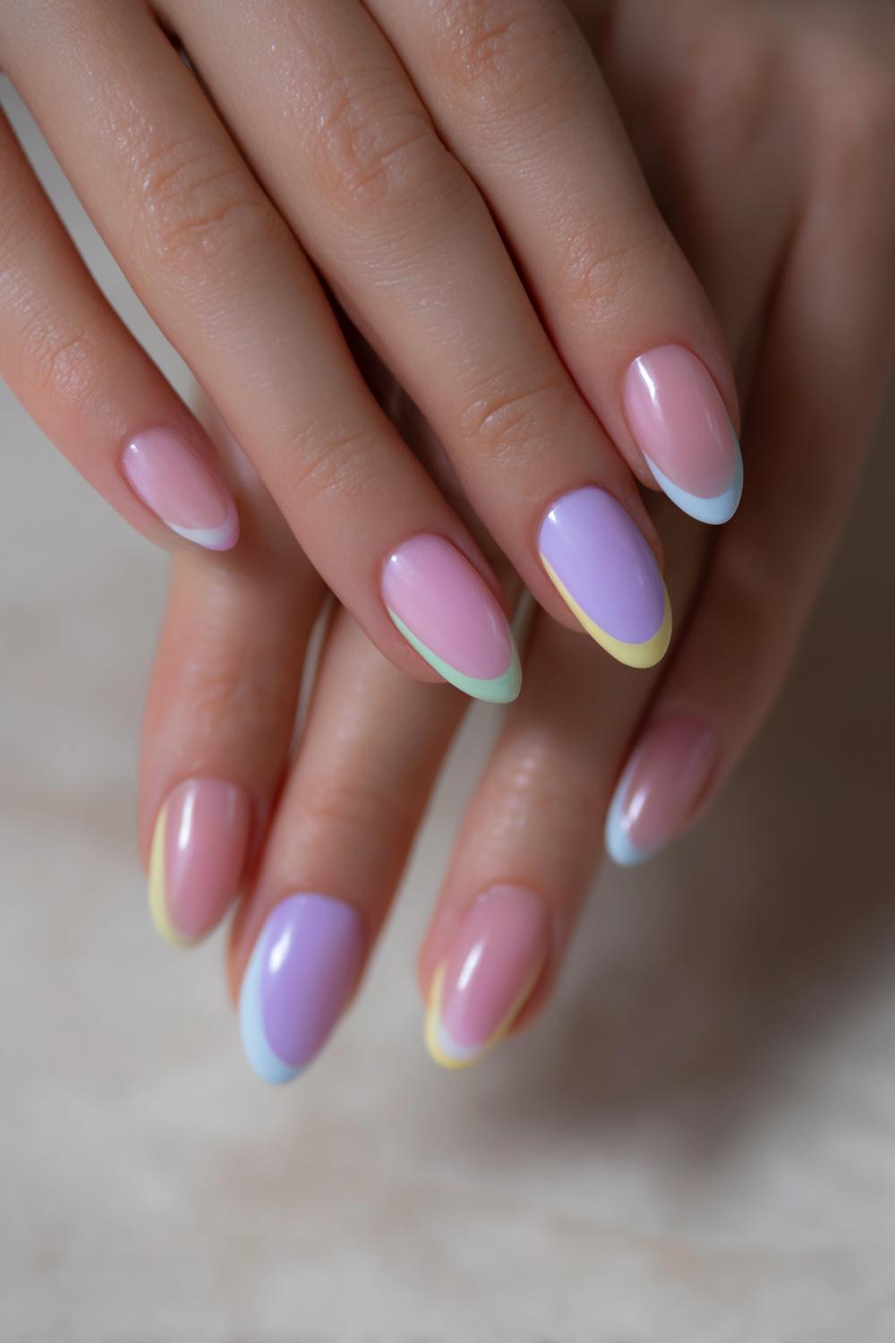 1. Spring nails met pastel Franse tips en amandelvorm
