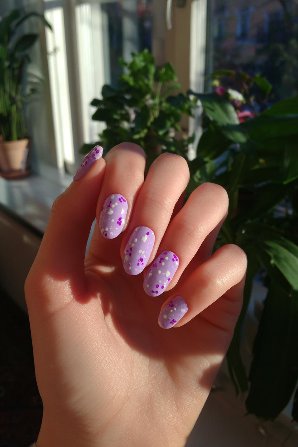 6. Spring nails met lila microbloemen en negatieve ruimte