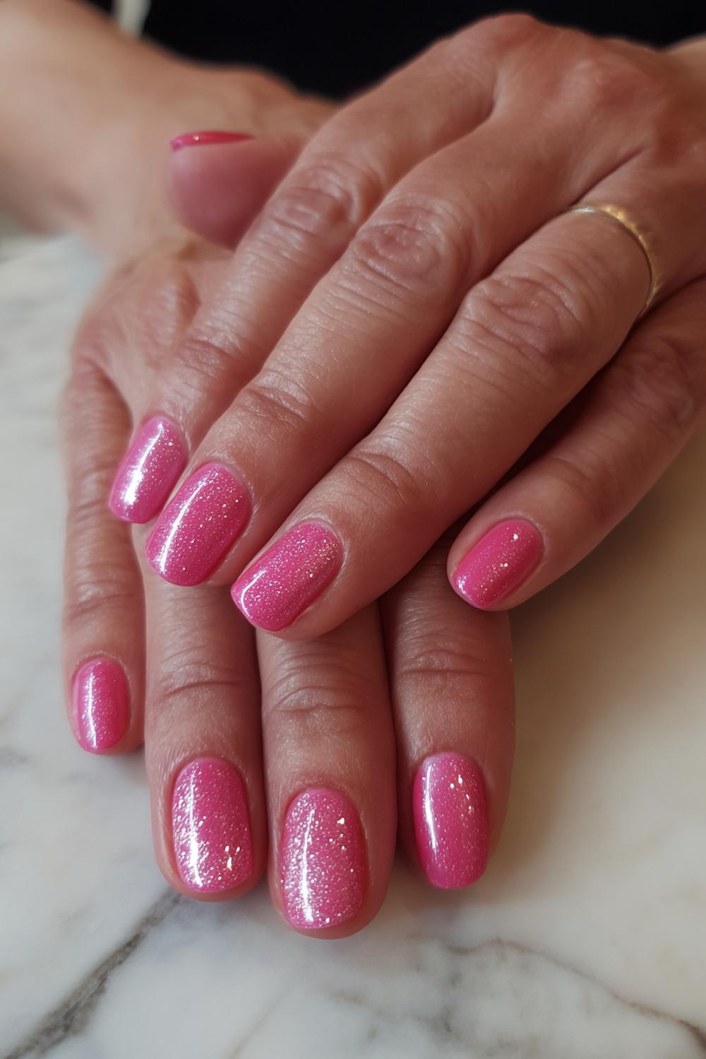 7. Valentines nails met roze chrome en micro-glitter