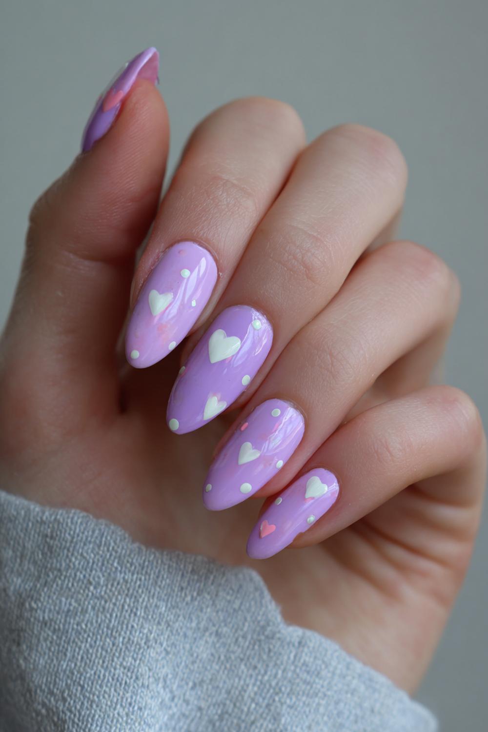 9. Valentines nails met pastel lila en subtiele liefdesbrief