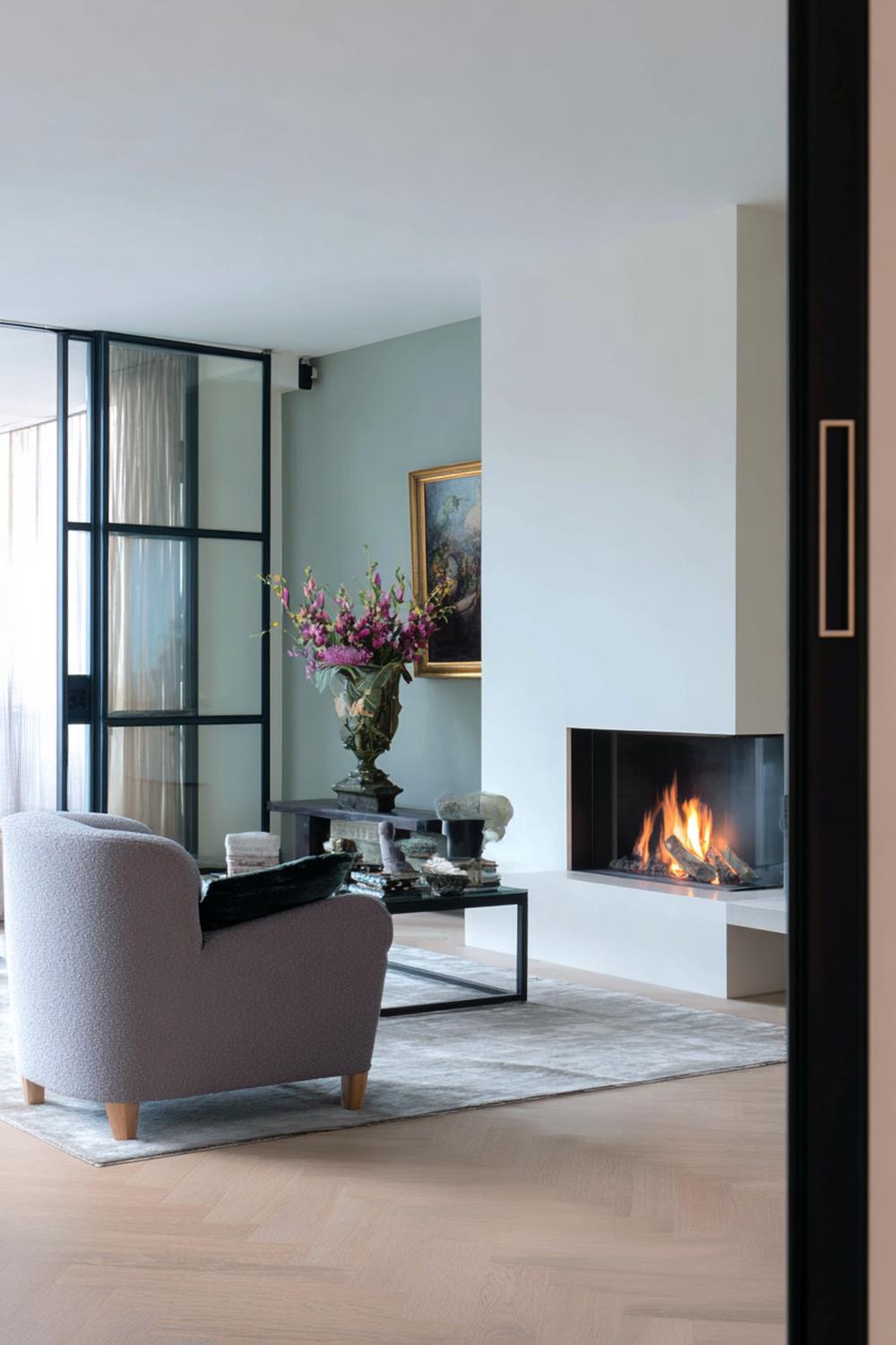 10. Woonkamer inspiratie met open haard als focus en symmetrie