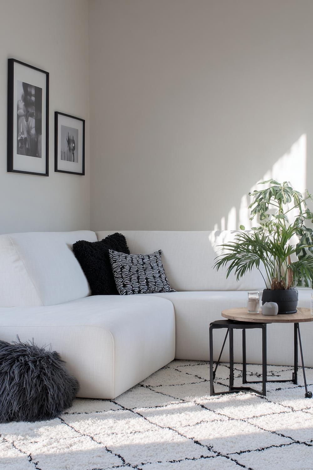 3. Woonkamer inspiratie met Scandinavisch wit en zwarte accenten