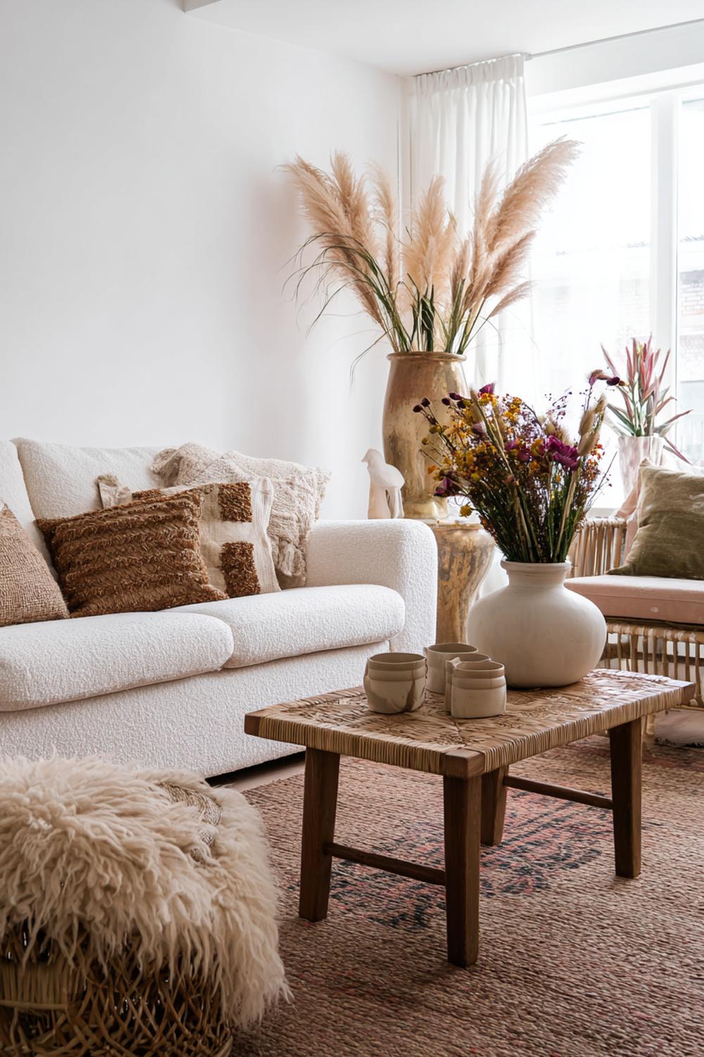 5. Woonkamer inspiratie met boho riet, rotan en aardetinten