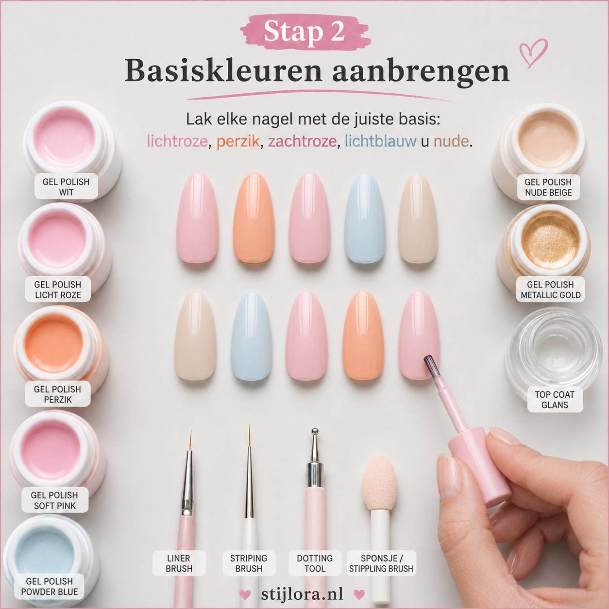 Amandelvormige nagels in pastelkleuren als basis voor zomer nagels strand fruit look